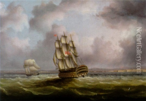 An English Frigate Off Cadiz Oil Painting - James Edward Buttersworth