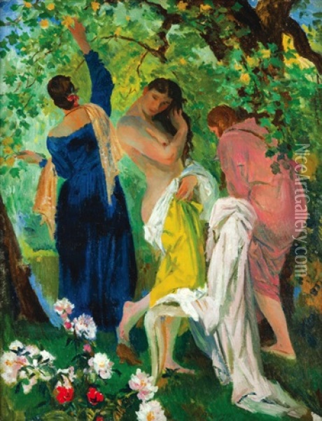 Tri Divky Pod Liliodendronem Oil Painting - Jakub Obrovsky