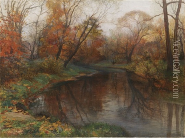 Autumn Lake Oil Painting - Mikhail Rundaltsov