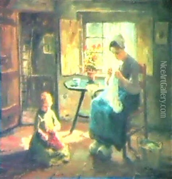 Mother And Child In A Sunlit Interior Oil Painting - Evert Pieters