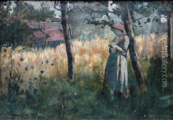 Jeune Femme Adossee A Un Arbre Oil Painting - Louis Welden Hawkins