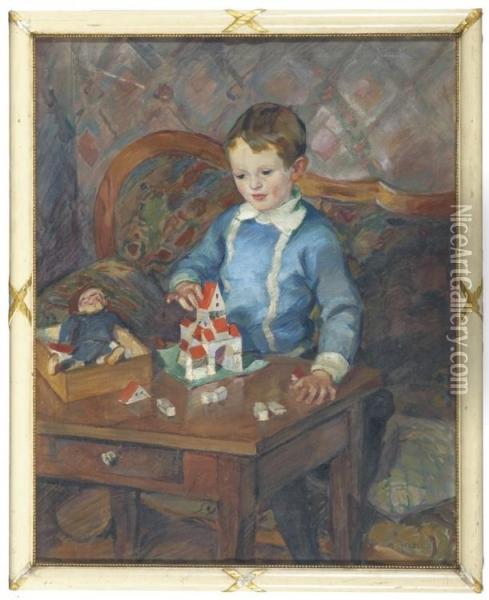 Junge Mit Spielzeug Oil Painting - Bernhard Hasler