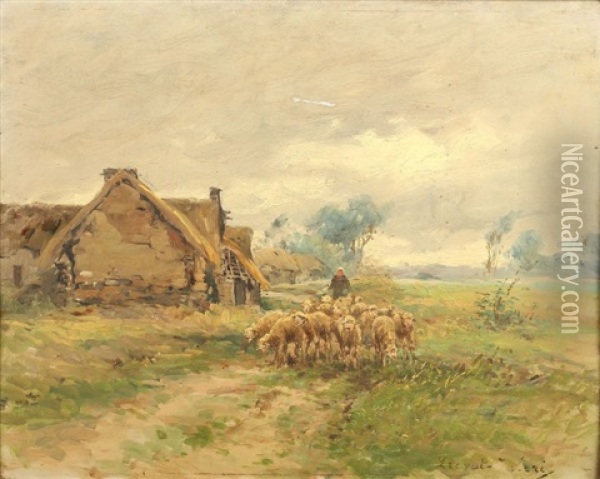 Les Moutons, Retour D'alpage Oil Painting - Andre Prevot-Valeri