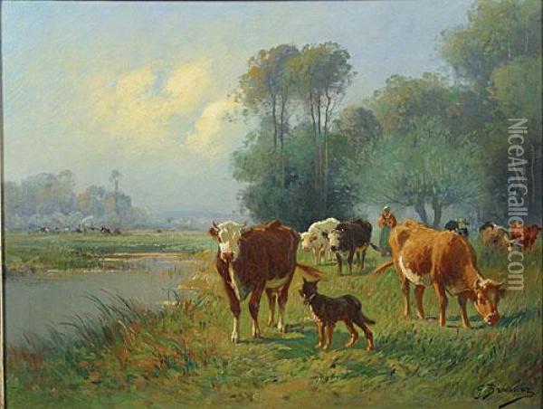 Koeien In Een Landschap. Oil Painting - Georges Brasseur