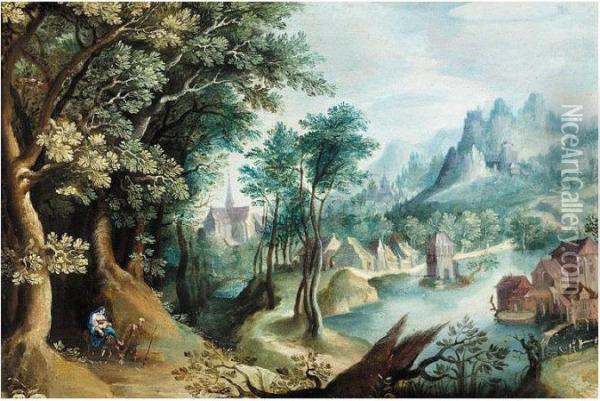 Landscape With The Flight Into Egypt Oil Painting - Anton Mirou