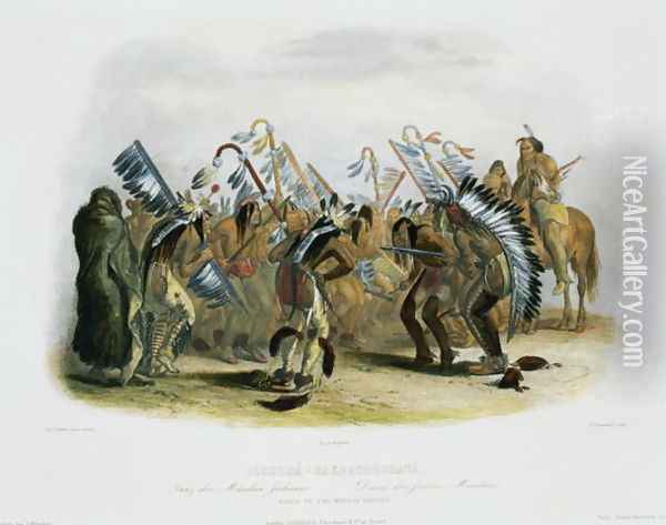 Ischoha-Kakoschochata, Dance of the Mandan Indians, plate 25 from volume 1 of `Travels in the Interior of North America' Oil Painting - Karl Bodmer