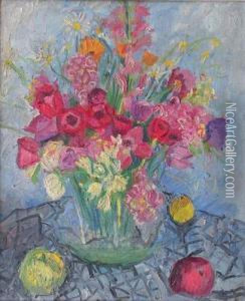 Nature Morte Au Bouquet De Fleurs Et Fruits (1931) Oil Painting - Andor Basch