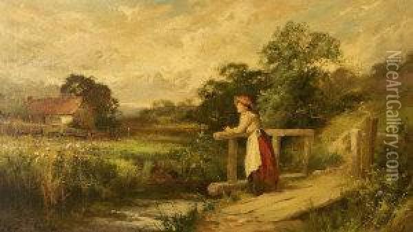 Girl Leaning On A Stile Oil Painting - John Horace Hooper