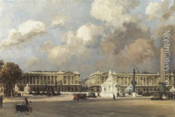 Place De La Concorde, Paris Oil Painting - Jules Eugene Pages