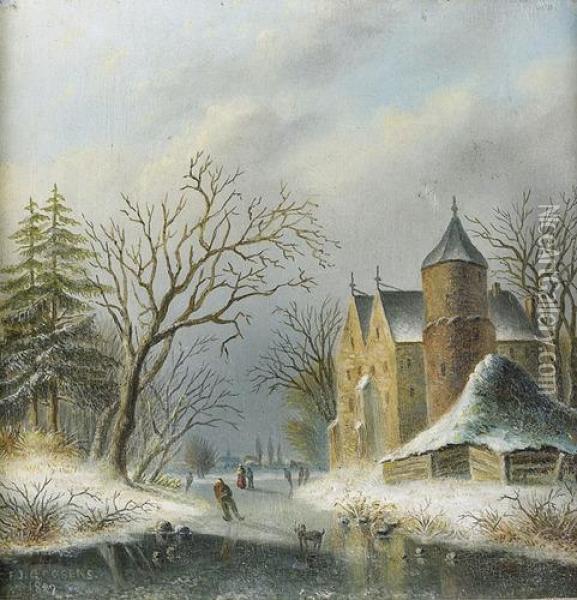 Winterliches Eisvergnugen Oil Painting - Gerardus Goossens