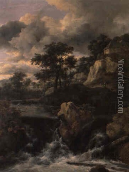 Hugellandschaft Mit Einem Wasserfall Oil Painting - Jacob Van Ruisdael