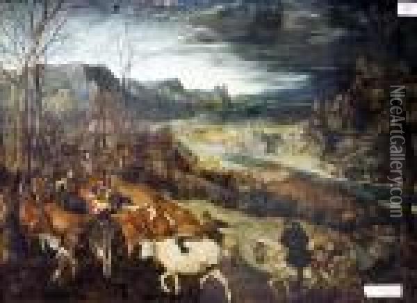 A Print Of A Flemish Landscape Oil Painting - Christian August Printz