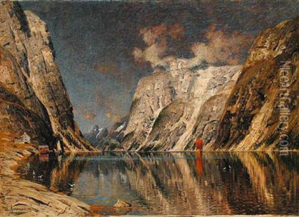 Fjordutsikt (a View Of A Norwegian Fjord) Oil Painting - Adelsteen Normann