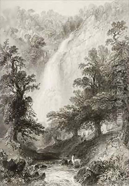 The Waterfall, Powerscourt, County Wicklow, Ireland Oil Painting - William Henry Bartlett