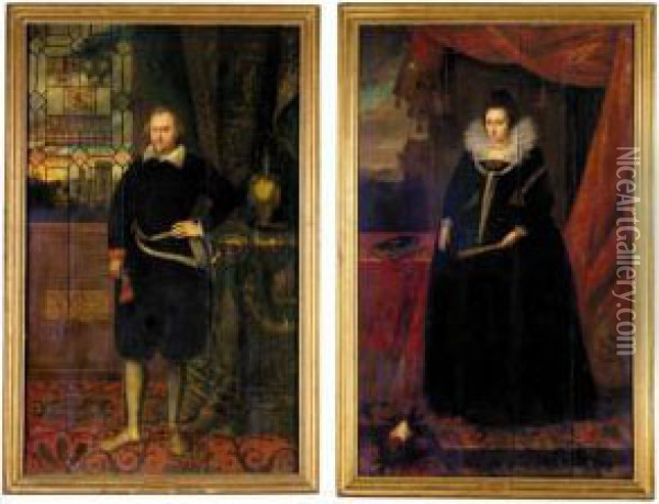 Portrait Of Sir George Fermor (died 1612); And Mary His Wife (died
 1628) Oil Painting - Robert Peake