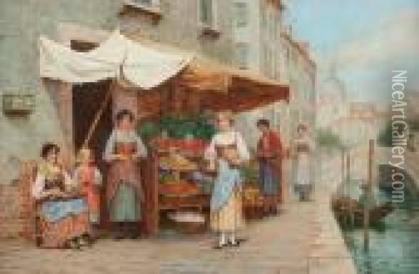 Fruit Stall, Venice Oil Painting - Arthur Trevor Haddon