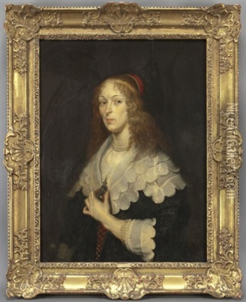 Portrait Of Lady Holding A Brooch Oil Painting - Joachim von Sandrart the Elder