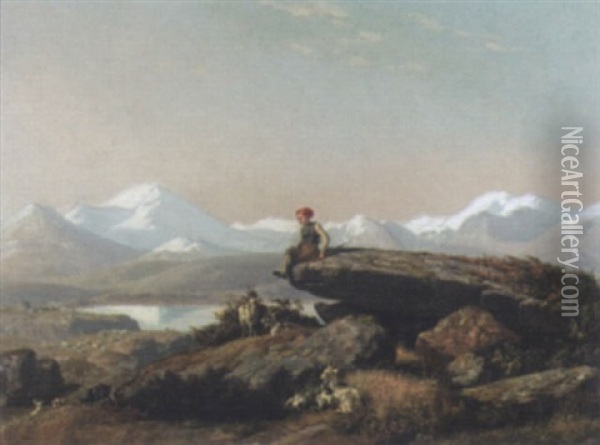 Der Kleine Norwegische Ziegenhirte Im Rondane-gebirge Bei Gudbrandsdal Oil Painting - Johann-Wilhelm Cordes
