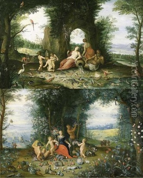 Allegorie De L'eau (+ Allegorie De La Terre; Pair) Oil Painting - Peeter Van Avont