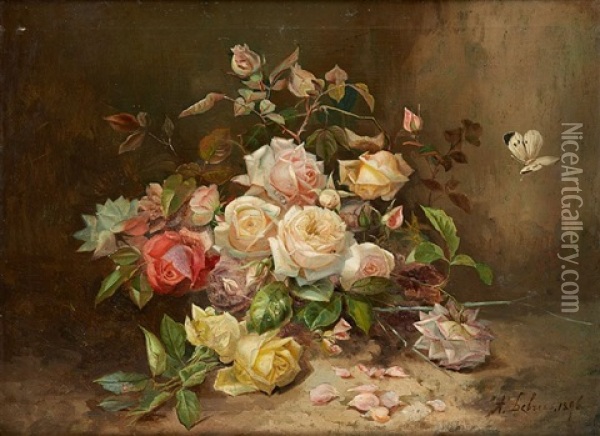 Jetee De Roses Avec Papillon Oil Painting - Alexandre Debrus
