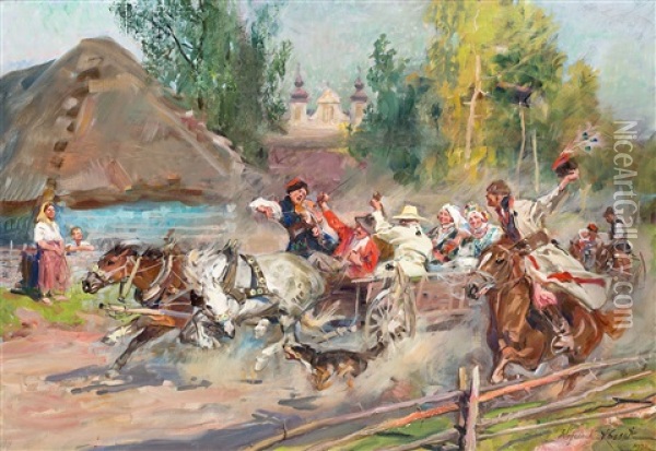 Wesele Krakowskie Oil Painting - Woiciech (Aldabert) Ritter von Kossak