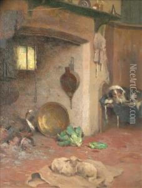 A Country Kitchen Oil Painting - Frederick Hall