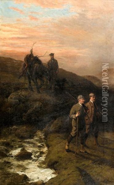 Stag Hunting (+ Going To The Hunt; Pair) Oil Painting - George Earl