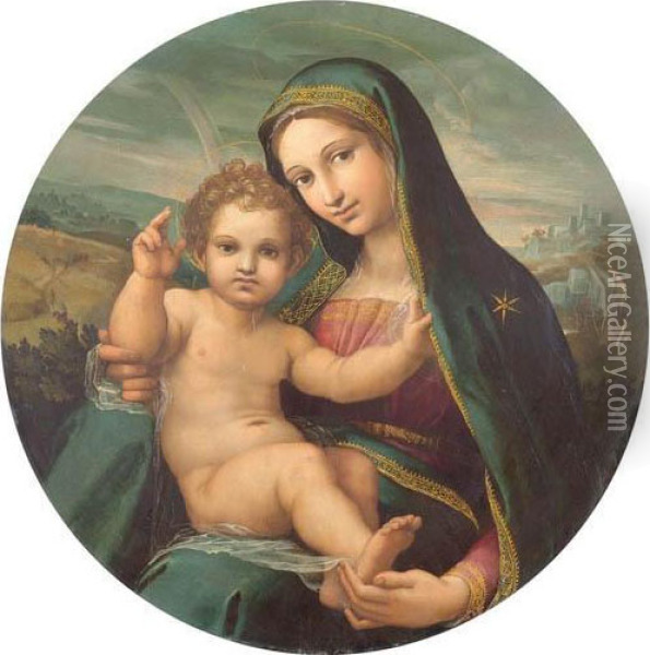 Madonna And Child. Oil Painting - Giulio Licinio
