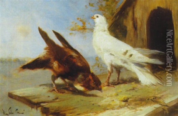 Les Deux Pigeons Oil Painting - Henry Schouten