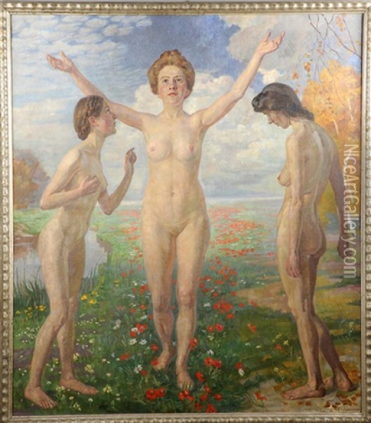 Allegorie Der Drei Lebensalter Oil Painting - Gustav Wustmann