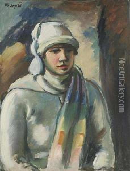 A Girl In A White Cap Oil Painting - Frantisek Srp