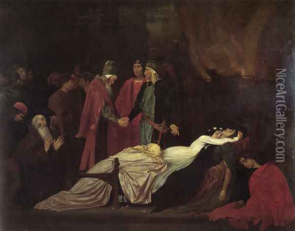 The Reconciliation Of The Montagues And Capulets Over The Dead Bodies Of Romeo And Juliet Oil Painting - Lord Frederick Leighton
