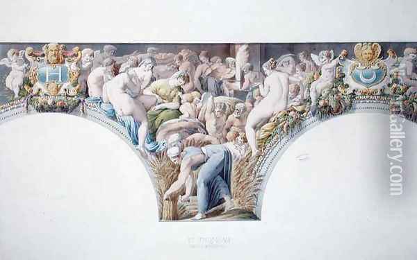 Ms 1014 Frieze from the ballroom at Fontainebleau, plate from an album Oil Painting - Charles Percier
