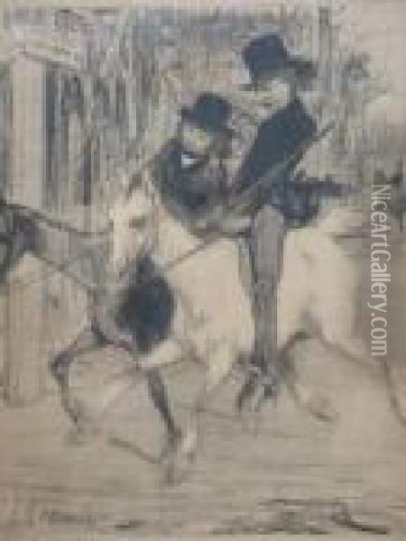 Egmitation Boutiquiere Sur Des Chevaux De Louage, Et Ou Il N'ya
Pas Autre Chose A Louer Oil Painting - Honore Daumier