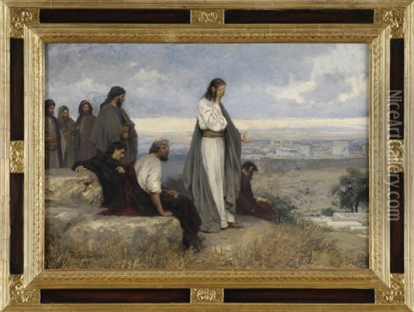 Jesus Mit Seinen Jungern Auf Den Hugeln Vor Jerusalem Oil Painting - Anton Robert Leinweber