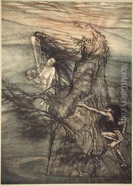 Mock away Mock The Nibelung makes for your toy!, illustration from The Rhinegold and the Valkyrie, 1910 Oil Painting - Arthur Rackham