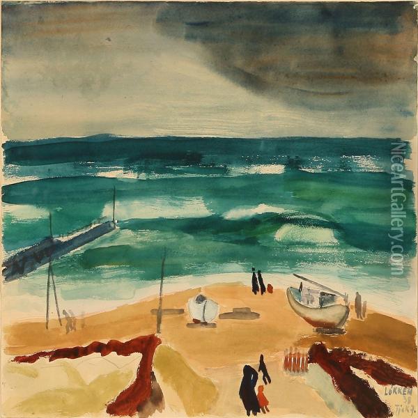 View Of The Beach, Lokken Oil Painting - Tjek Jerne