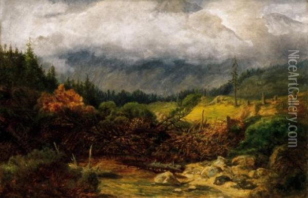 Landscape In The Tatra Mountain Chain Oil Painting - Karoly Telepy