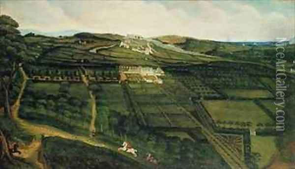 A Distant View of Corfe Castle Oil Painting - P. Danckerts