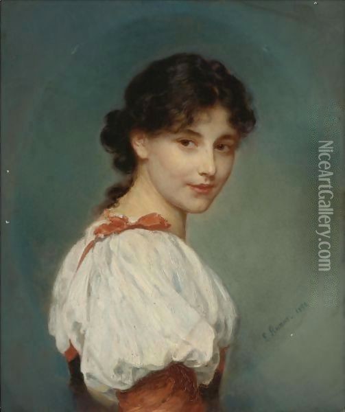 Italian Girl Oil Painting - Ludwig Knaus