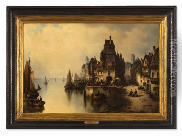 Seaport Oil Painting - Ludwig Hermann