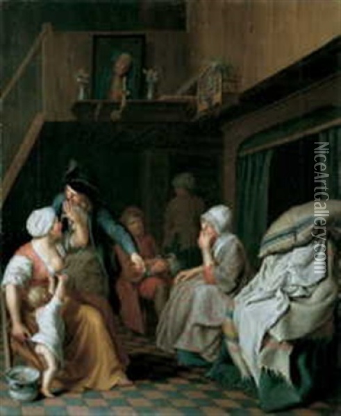 Hausliche Vertrautheit (+ Another Similar; Pair) Oil Painting - Pieter Jacob Horemans
