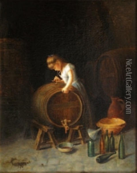 Jeune Fille Testant Un Tonneau De Vin Oil Painting - Torello Ancillotti