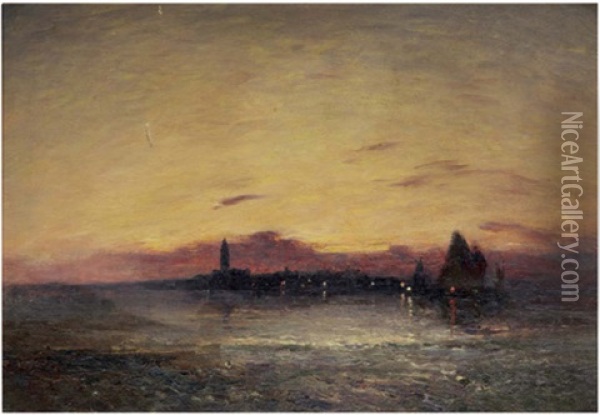 Venise, Vue De La Lagune Oil Painting - Gaston Marie Anatole Roullet