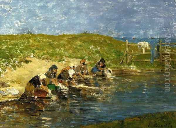 Laundresses by the Sea Oil Painting - Eugene Boudin