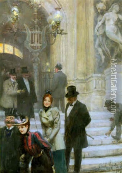 Entracte De Matinee A L'opera De Paris Oil Painting - Edgar de Saint-Pierre de Montzaigle
