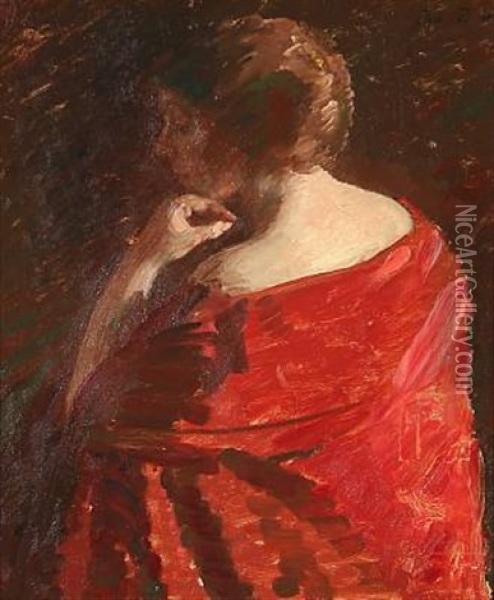 A Lady With A Red Drees Oil Painting - Julius Paulsen