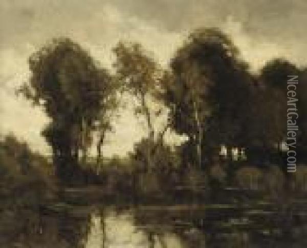 Trees Along A Pond Oil Painting - Theophile Emile Achille De Bock