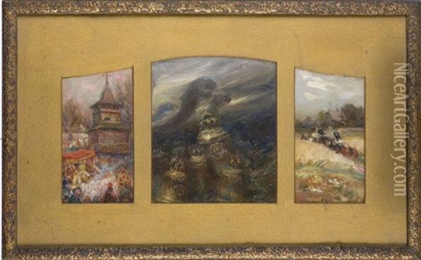Procesja (triptych) Oil Painting - Konstanty Gorski (Gorski)
