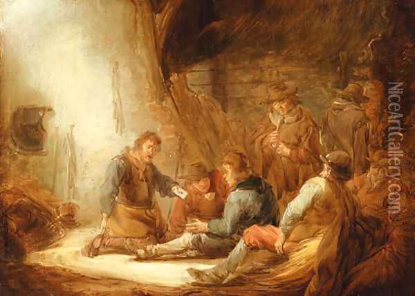 Soldiers playing cards in a grotto Oil Painting - Benjamin Gerritsz. Cuyp